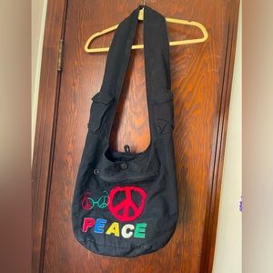 Angela & William New York Black Peace Signs Symbols Shoulder Bag Purse Used
